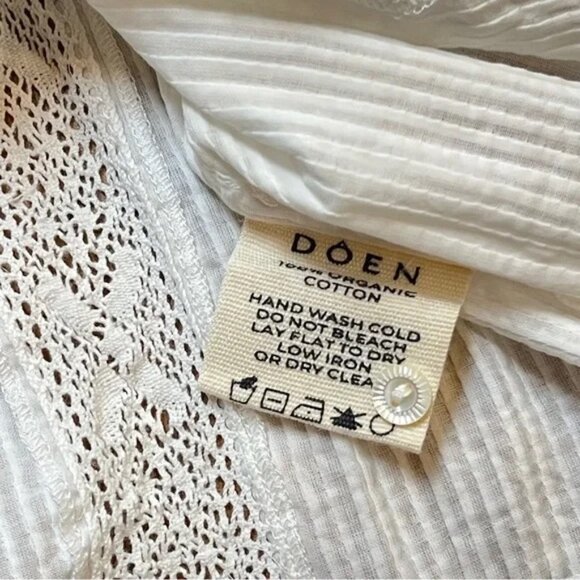 Doen Hallie White Pintuck Lace Ruffle Organic Cotton Blouse - Small - Picture 8 of 9